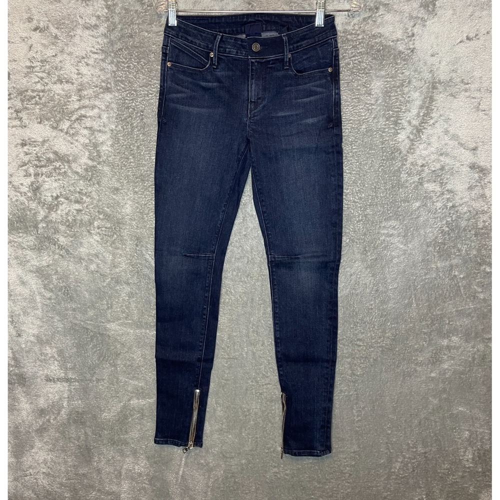 Road to Awe Women Punk Grunge Low Rise Slim Skinny Ankle Zip Dark Denim Jean 26